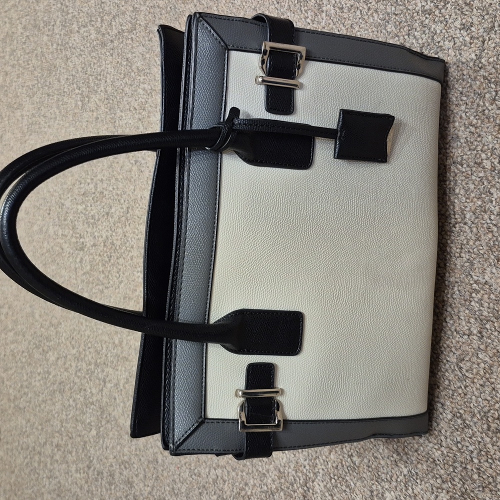 Nine West Clean Living Tote Top Handle Black and Cream Handbag *No Long Strap*